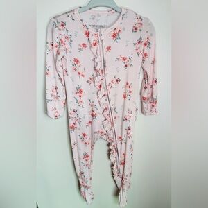 Posh Peanut Pink Floral Ruffled Zippered Footie Size 6-9M